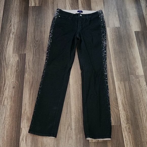 Nydj Size 4P Inseam 27' Black Leather/Snakeskin Look - Picture 1 of 7